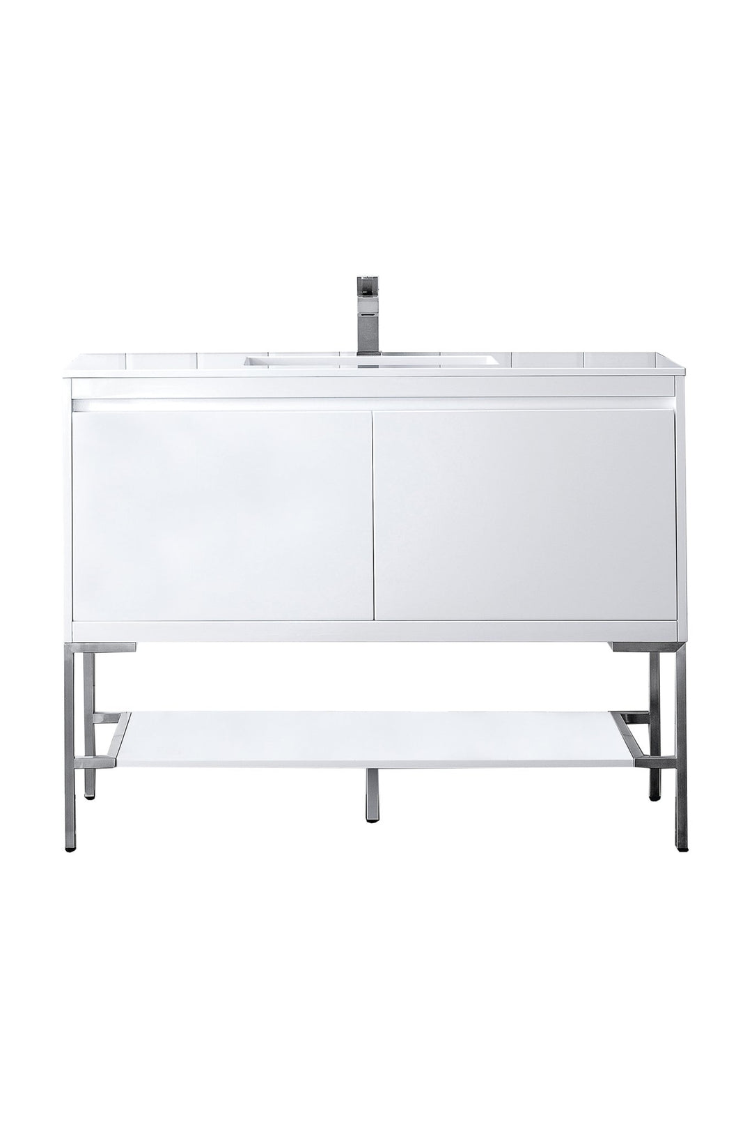 Mantova 47.3" Single Vanity, Glossy White, Brushed Nickel Base w/ Glossy White Composite Stone Top