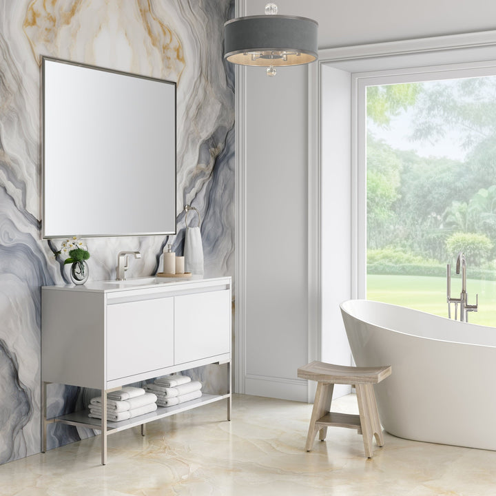 Mantova 47.3" Single Vanity, Glossy White, Brushed Nickel Base w/ Glossy White Composite Stone Top