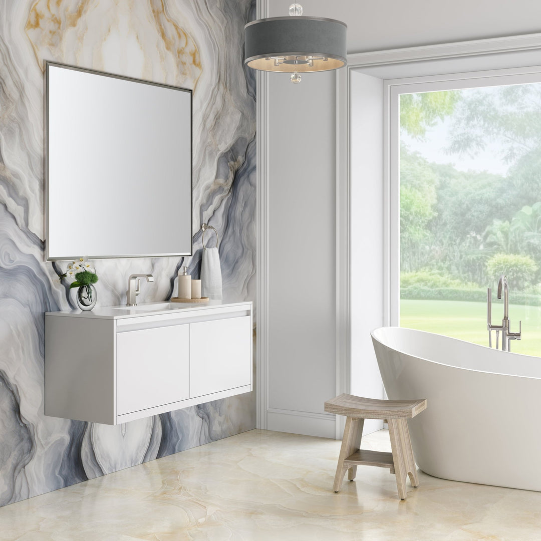 Mantova 47.3" Single Vanity, Glossy White, Brushed Nickel Base w/ Glossy White Composite Stone Top