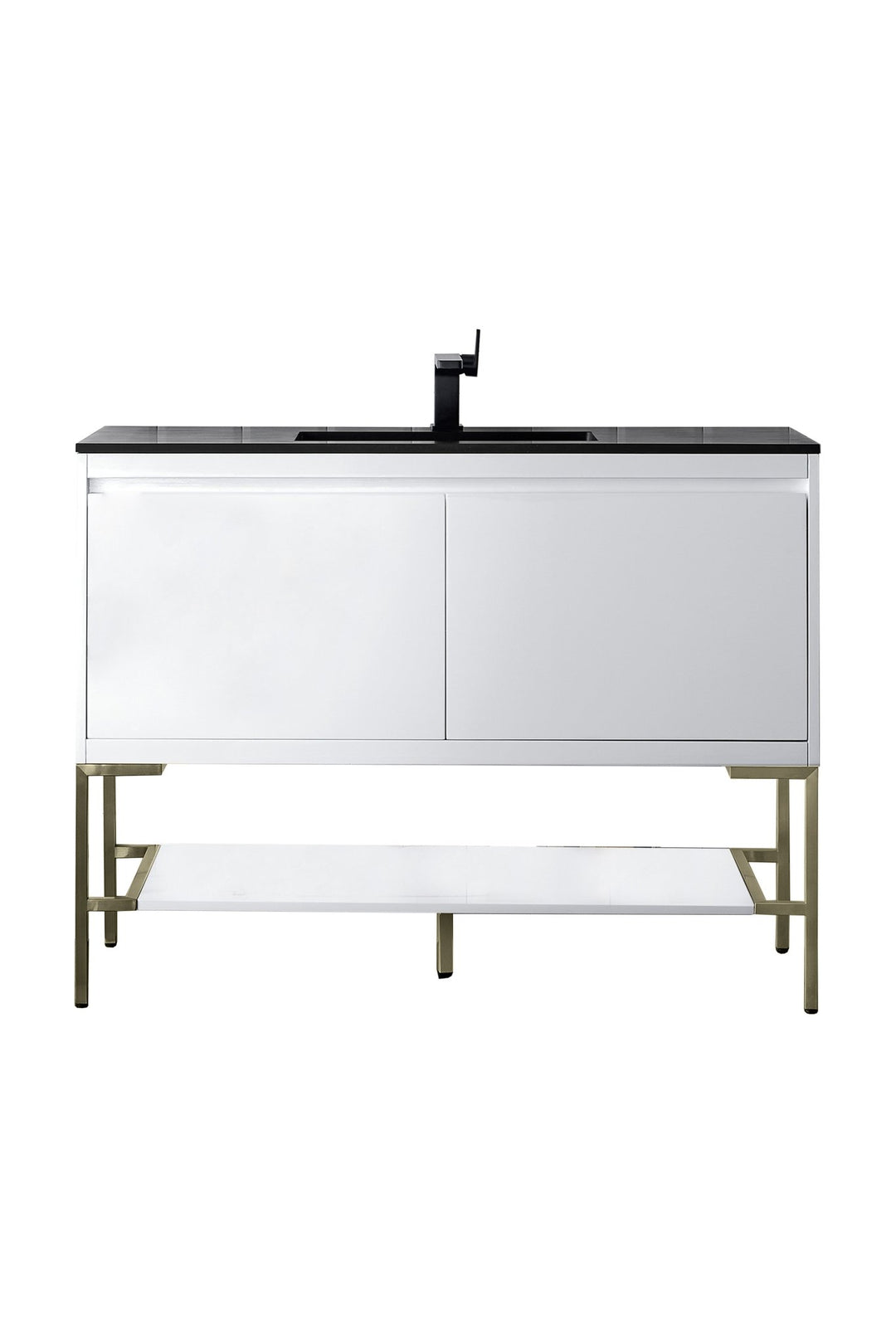 Mantova 47.3" Single Vanity, Glossy White, Champagne Brass Base w/ Charcoal Black Composite Stone Top