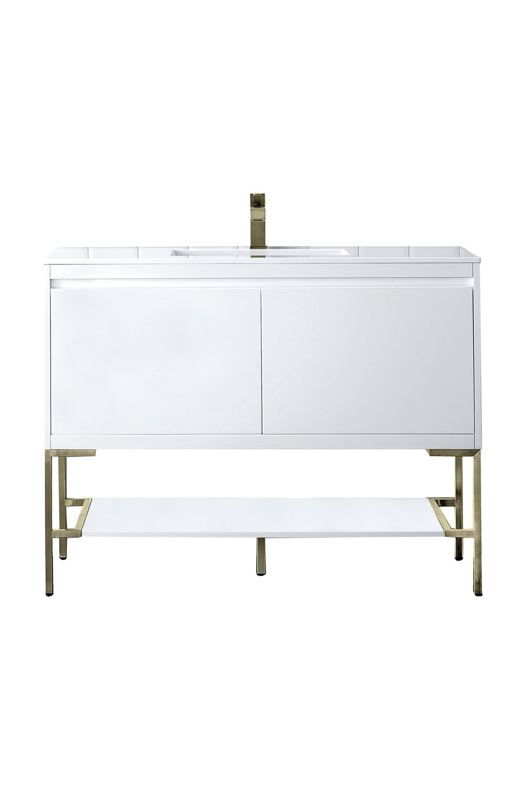 Mantova 47.3" Single Vanity, Glossy White, Champagne Brass Base w/ Glossy White Composite Stone Top