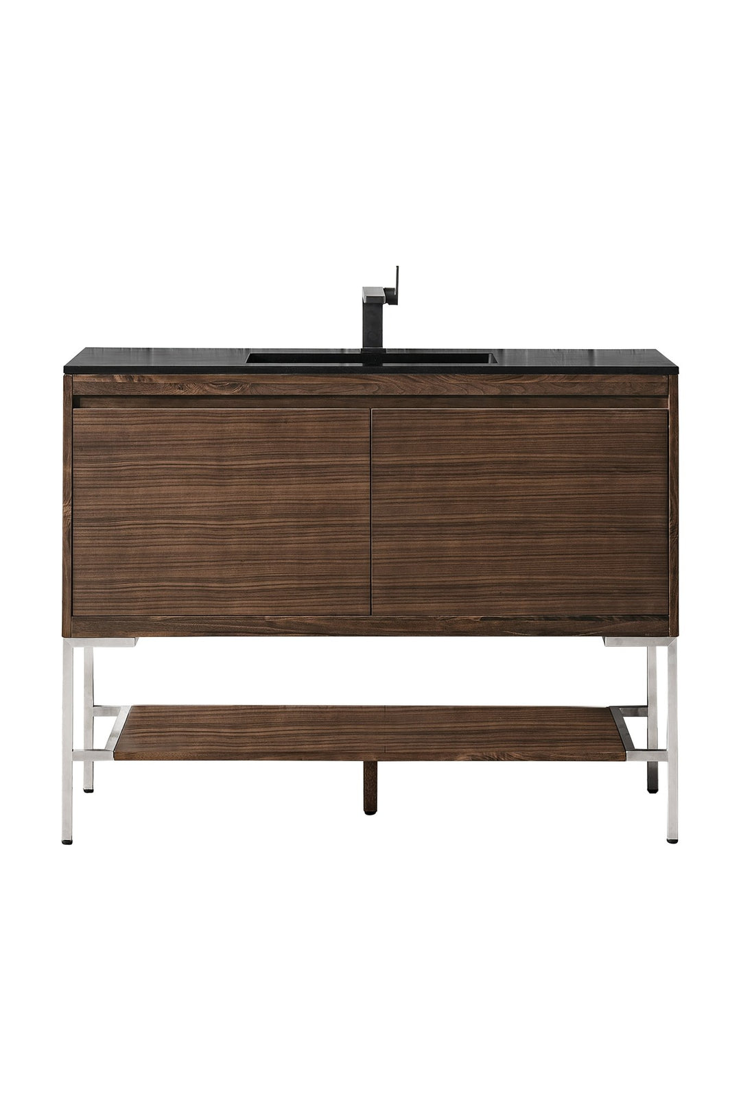 Mantova 47.3" Single Vanity, Mid-Century Walnut, Brushed Nickel Base w/ Charcoal Black Composite Stone Top
