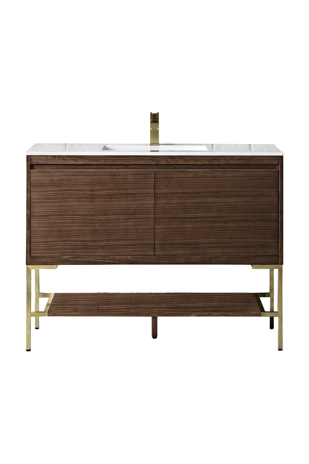 Mantova 47.3" Single Vanity, Mid-Century Walnut, Champagne Brass Base w/ Glossy White Composite Stone Top