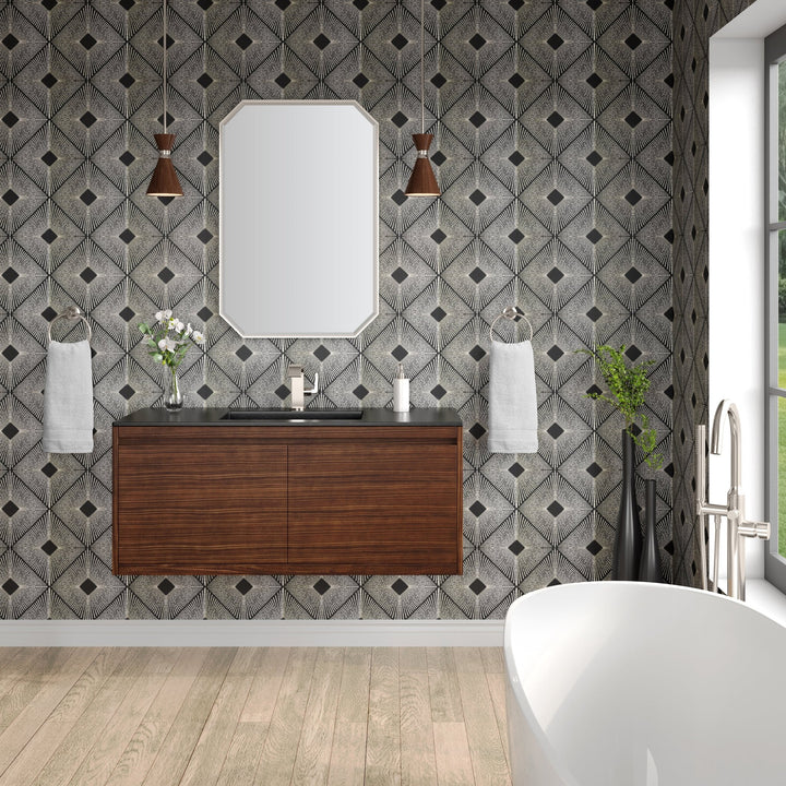 Mantova 47.3" Single Vanity, Mid-Century Walnut w/ Charcoal Black Composite Stone Top