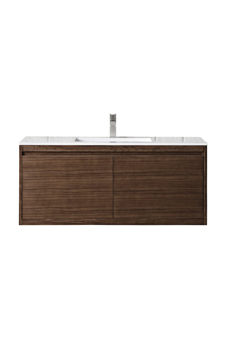 Mantova 47.3" Single Vanity, Mid-Century Walnut w/ Glossy White Composite Stone Top
