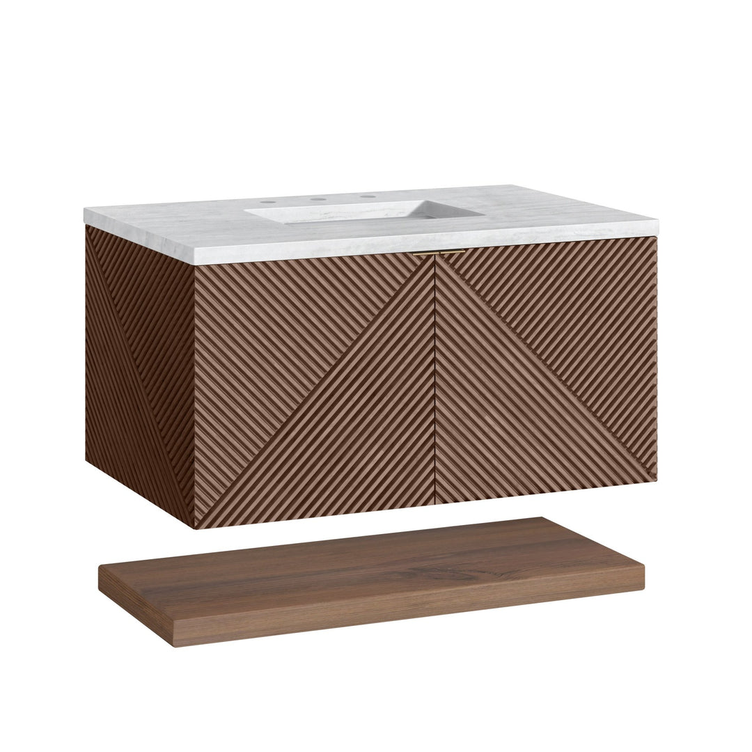 Marcello 36" Single Vanity, Chestnut w/ 3 CM Arctic Fall Top