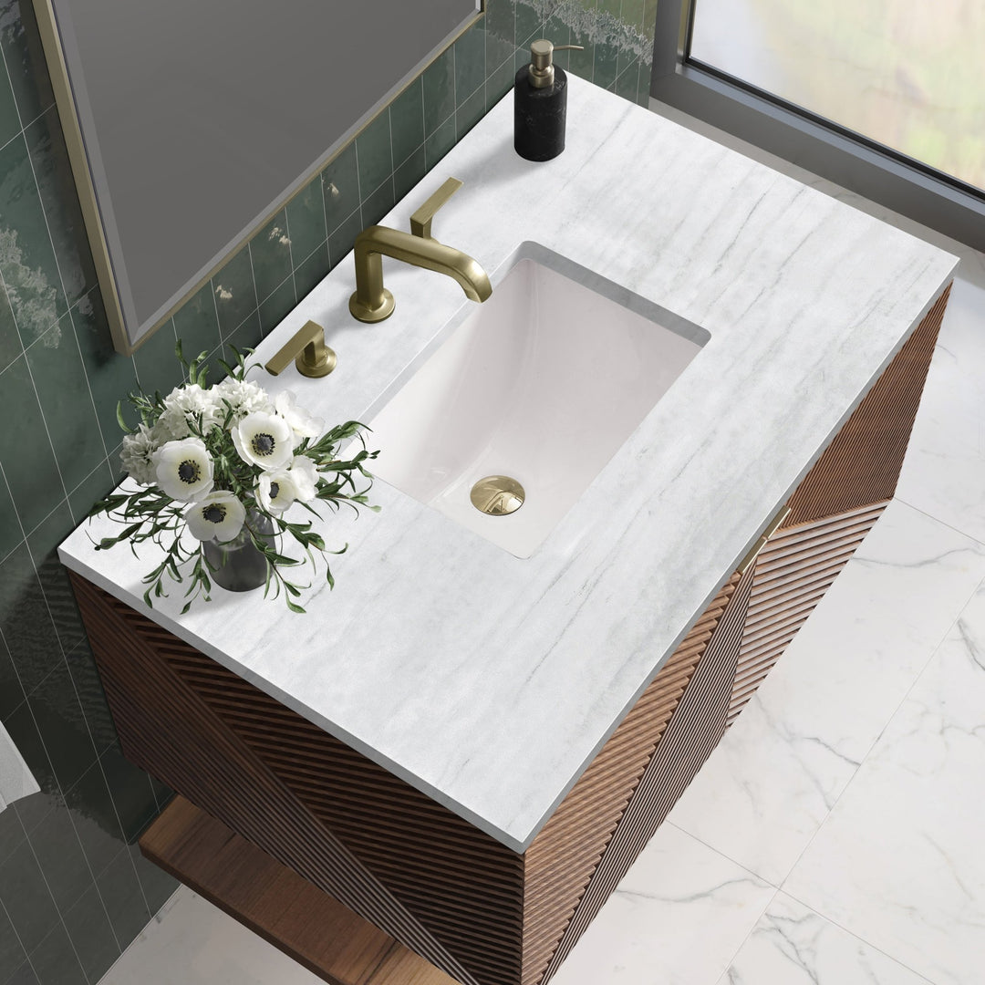 Marcello 36" Single Vanity, Chestnut w/ 3 CM Arctic Fall Top