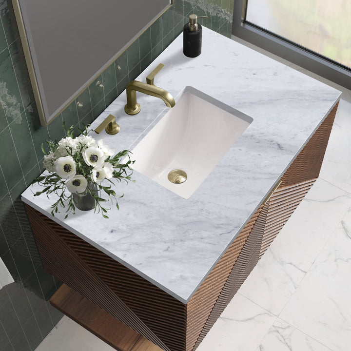Marcello 36" Single Vanity, Chestnut w/ 3 CM Carrara Marble Top