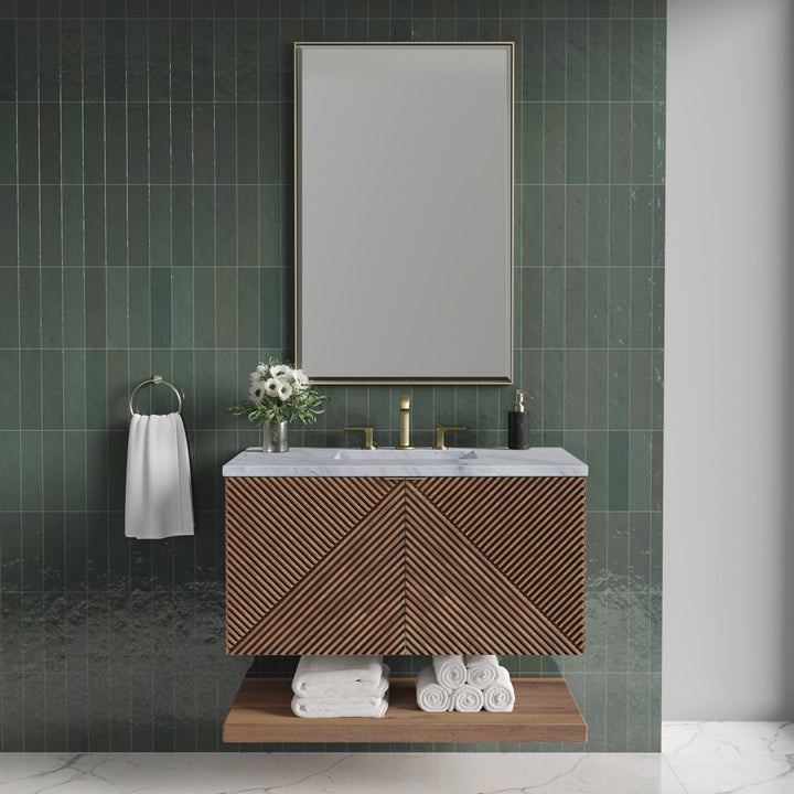 Marcello 36" Single Vanity, Chestnut w/ 3 CM Carrara Marble Top