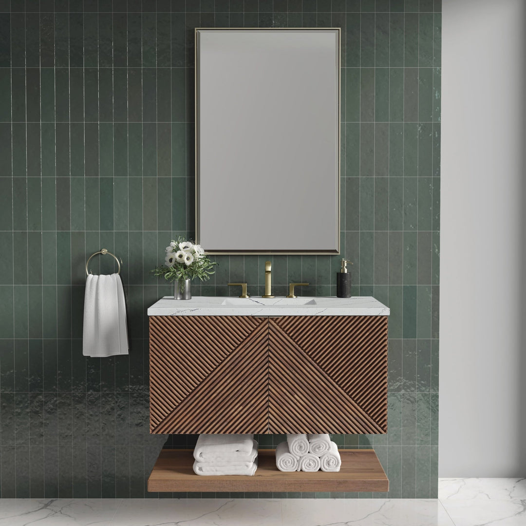 Marcello 36" Single Vanity, Chestnut w/ 3 CM Ethereal Noctis Top