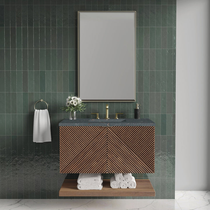 Marcello 36" Single Vanity, Chestnut w/ 3 CM Parisien Bleu Top
