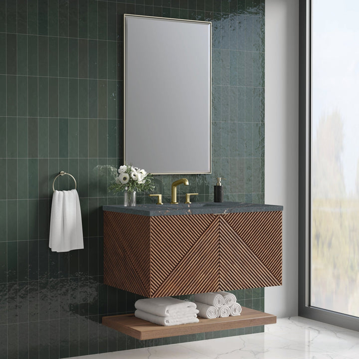 Marcello 36" Single Vanity, Chestnut w/ 3 CM Parisien Bleu Top