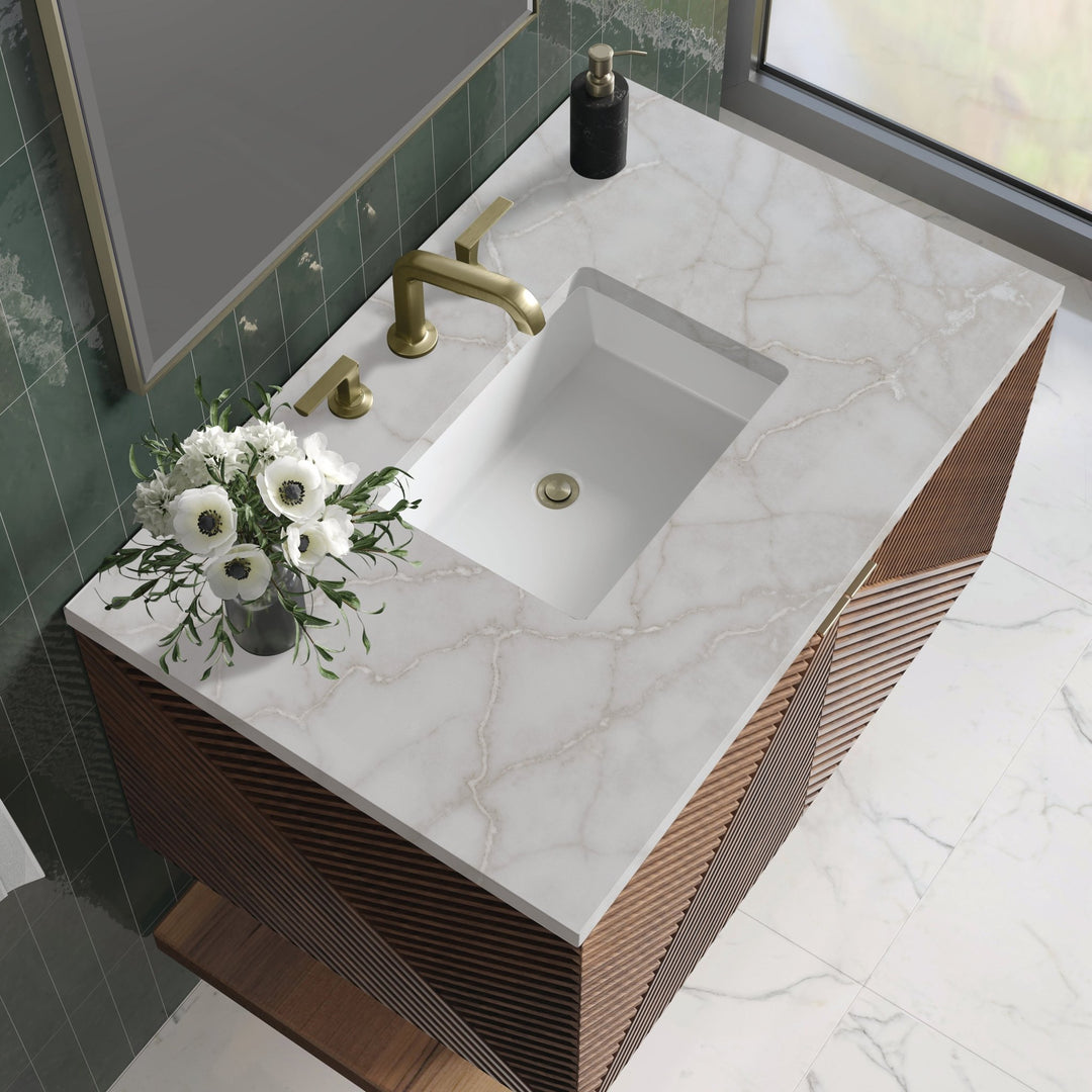 Marcello 36" Single Vanity, Chestnut w/ 3 CM Victorian Silver Top