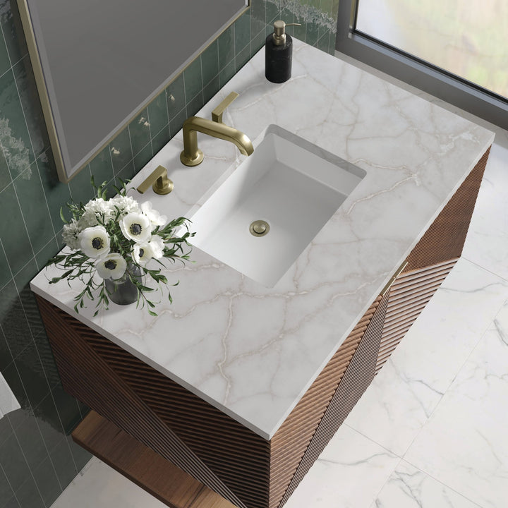 Marcello 36" Single Vanity, Chestnut w/ 3 CM Victorian Silver Top