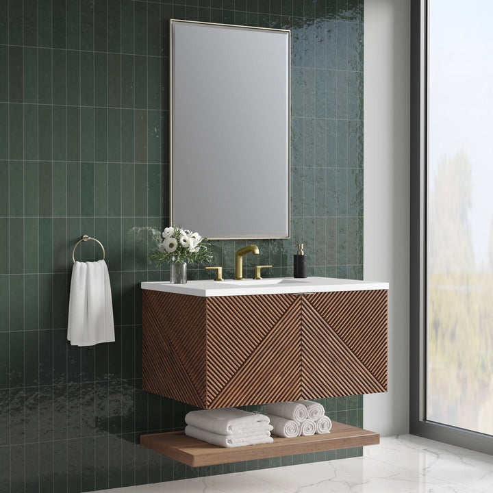 Marcello 36" Single Vanity, Chestnut w/ 3 CM White Zeus Top