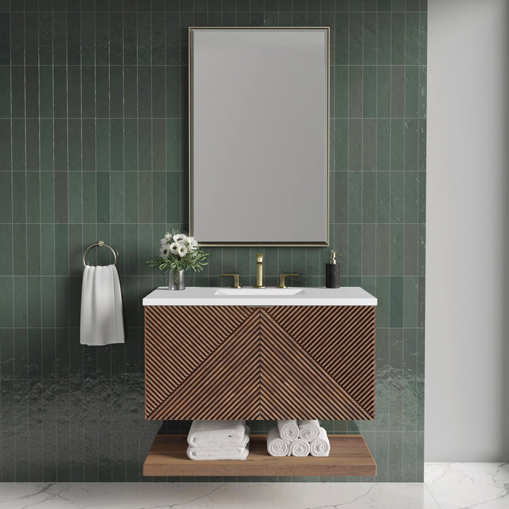 Marcello 36" Single Vanity, Chestnut w/ 3 CM White Zeus Top