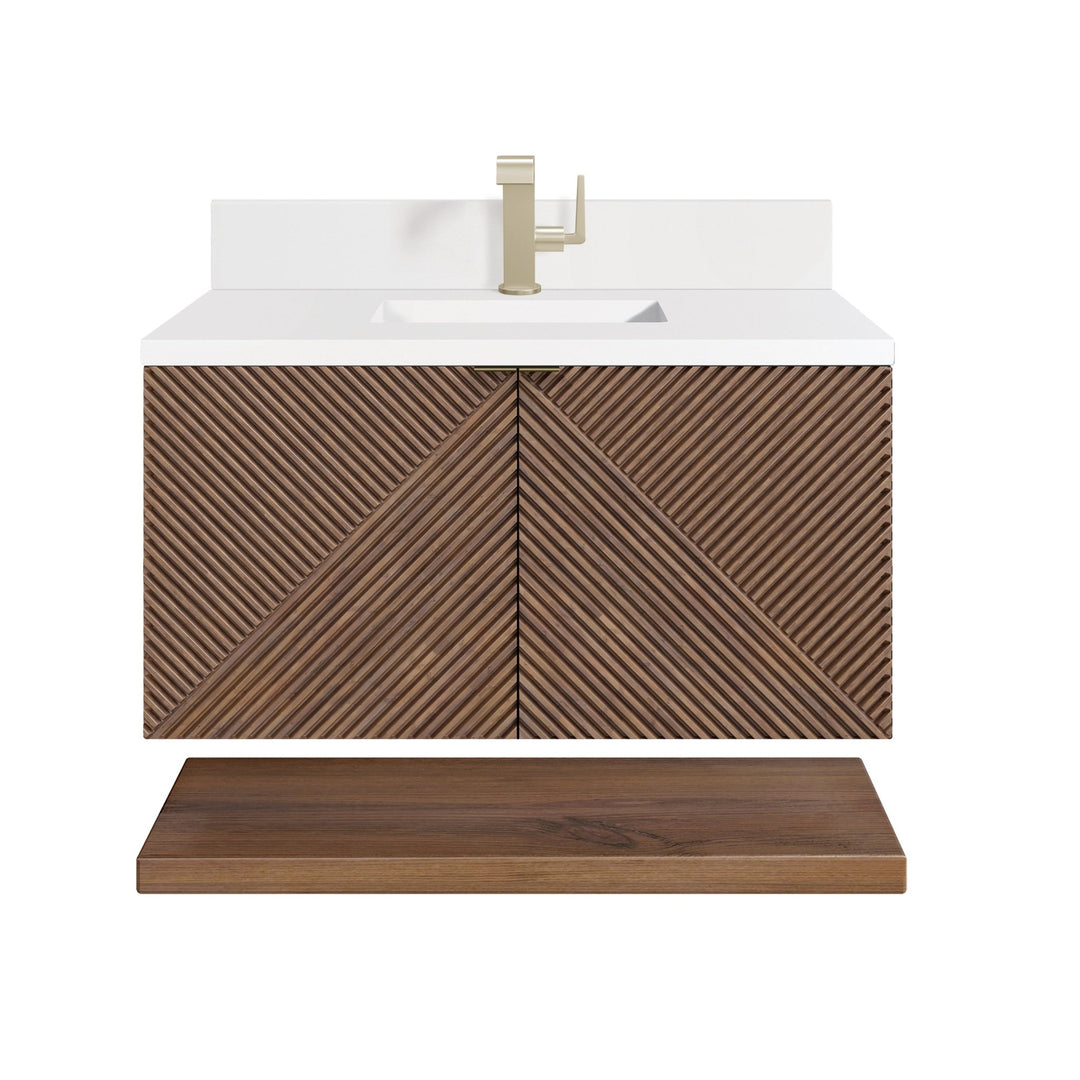 Marcello 36" Single Vanity, Chestnut w/ Single Hole 3 CM White Zeus Top & Backsplash