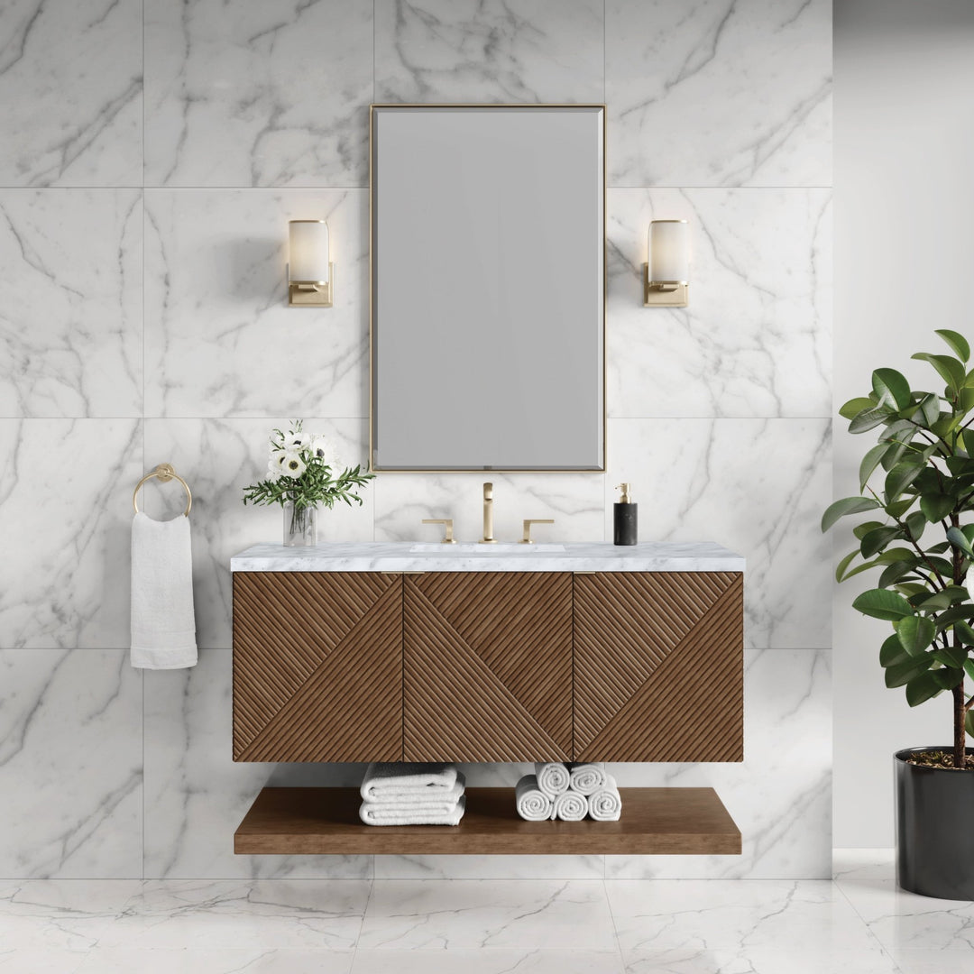 Marcello 48" Single Vanity, Chestnut w/ 3 CM Carrara White Marble Top