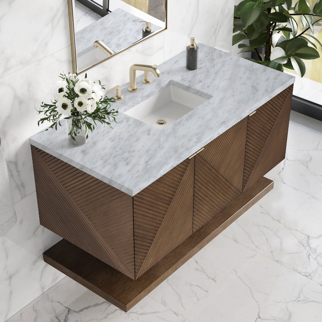 Marcello 48" Single Vanity, Chestnut w/ 3 CM Carrara White Marble Top