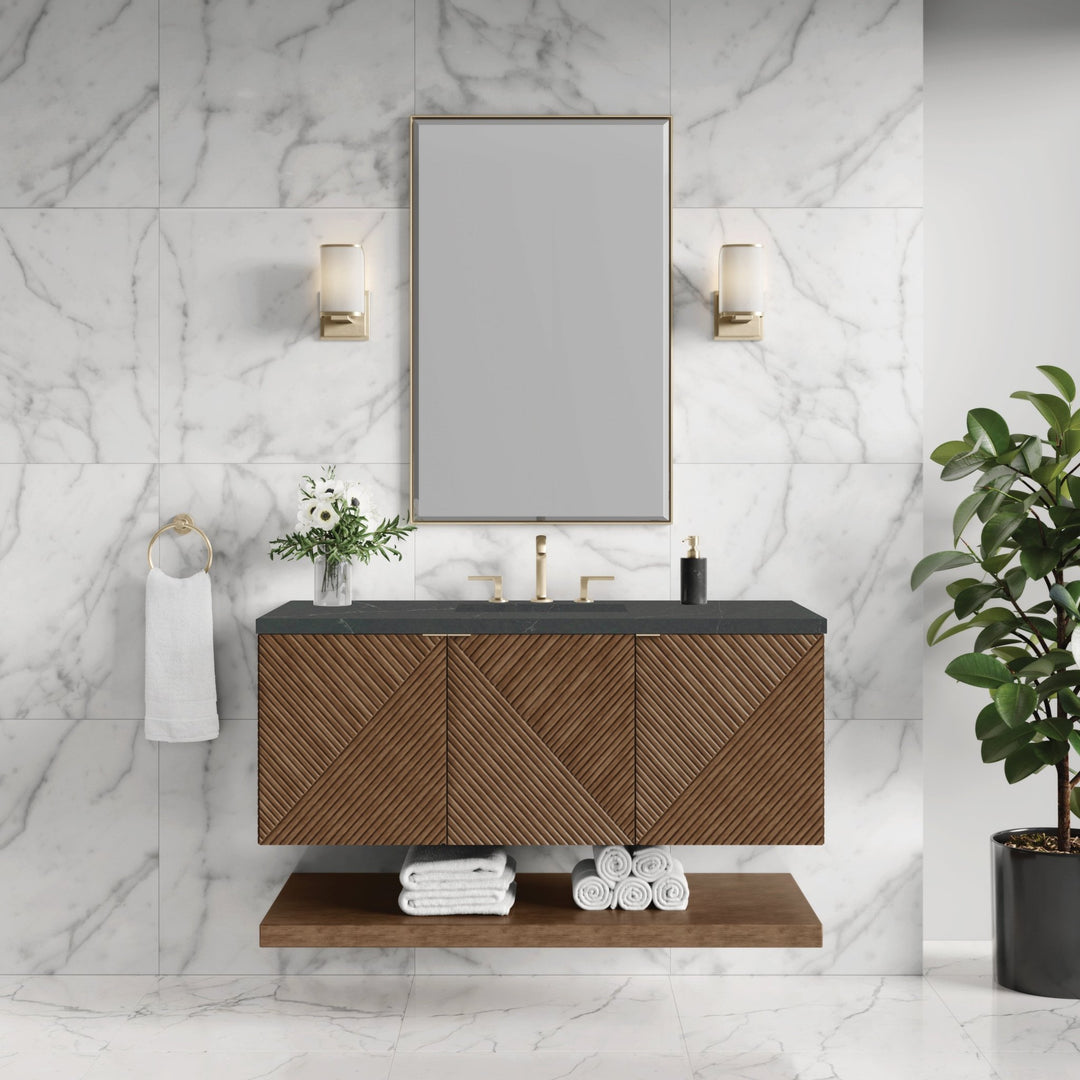 Marcello 48" Single Vanity, Chestnut w/ 3 CM Charcoal Soapstone Silestone Top
