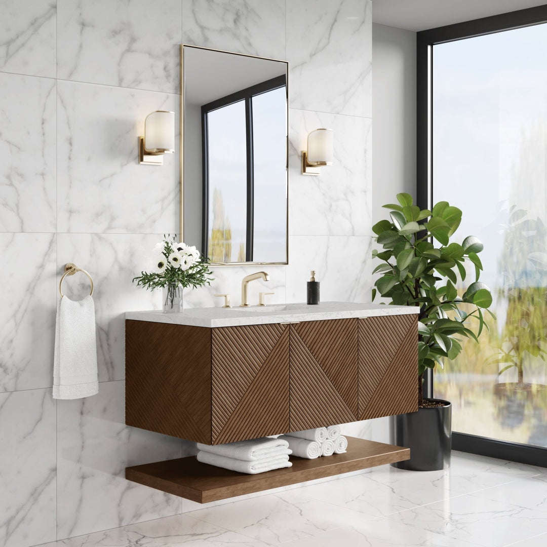 Marcello 48" Single Vanity, Chestnut w/ 3 CM Eternal Jasmine Pearl Silestone Top w/ FreePower Wireless Charger