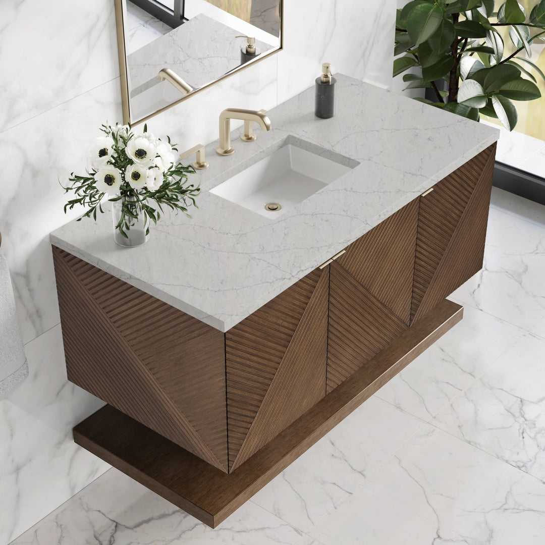 Marcello 48" Single Vanity, Chestnut w/ 3 CM Eternal Jasmine Pearl Silestone Top w/ FreePower Wireless Charger