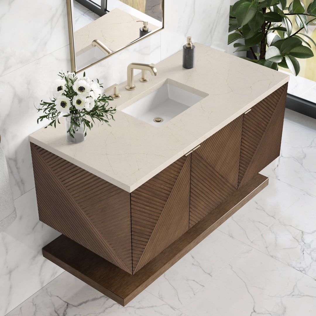 Marcello 48" Single Vanity, Chestnut w/ 3 CM Eternal Marfil Silestone Top