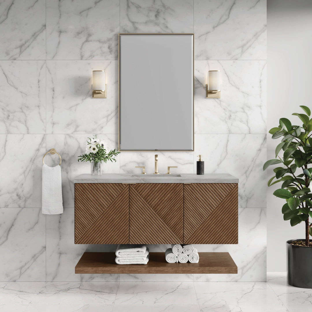 Marcello 48" Single Vanity, Chestnut w/ 3 CM Victorian Silver Silestone Top
