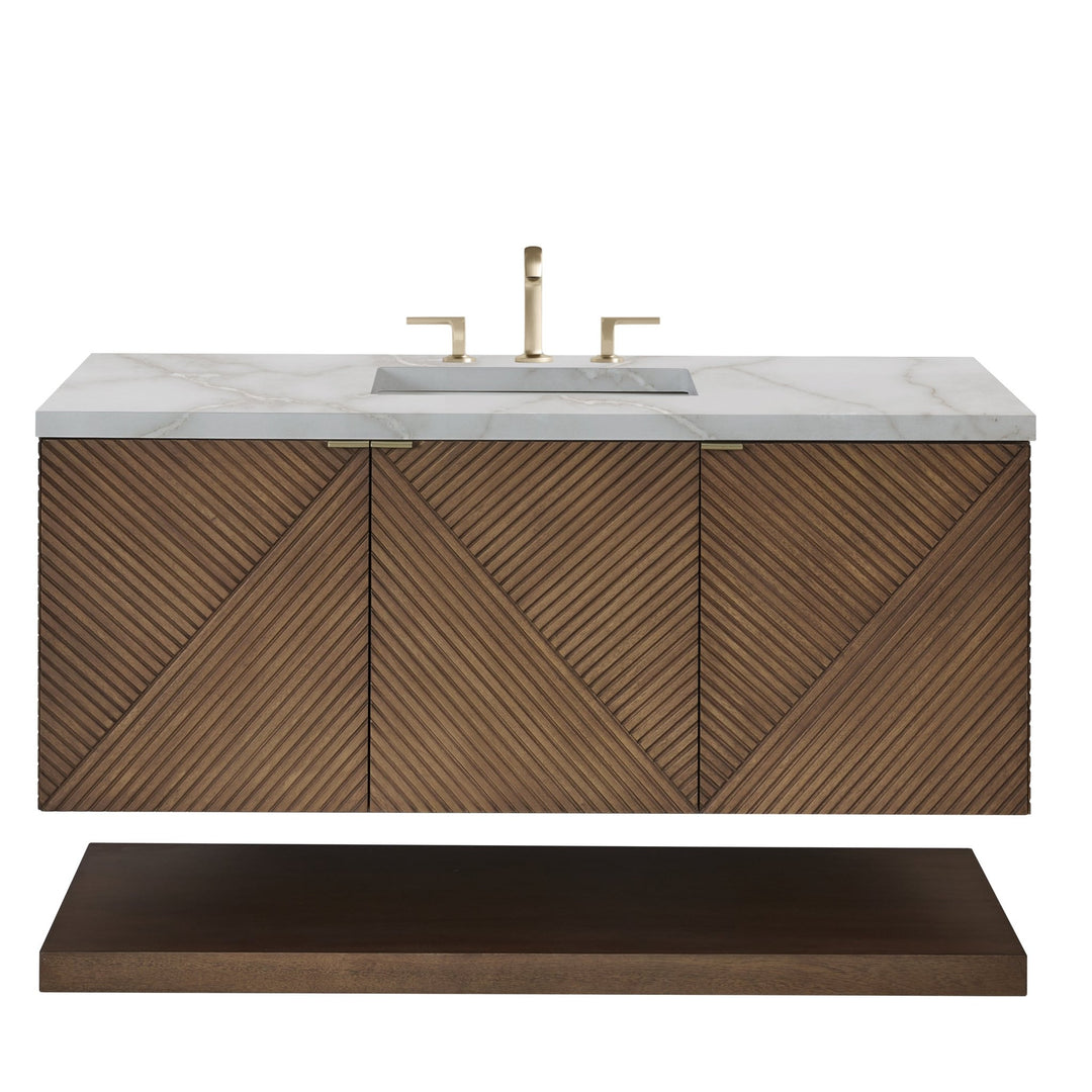 Marcello 48" Single Vanity, Chestnut w/ 3 CM Victorian Silver Silestone Top