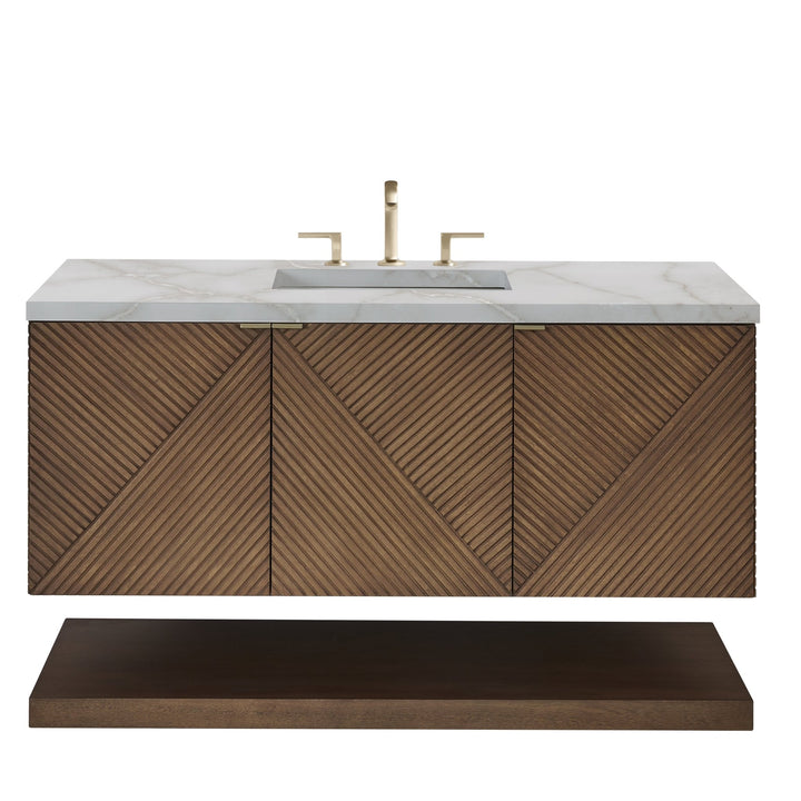 Marcello 48" Single Vanity, Chestnut w/ 3 CM Victorian Silver Silestone Top