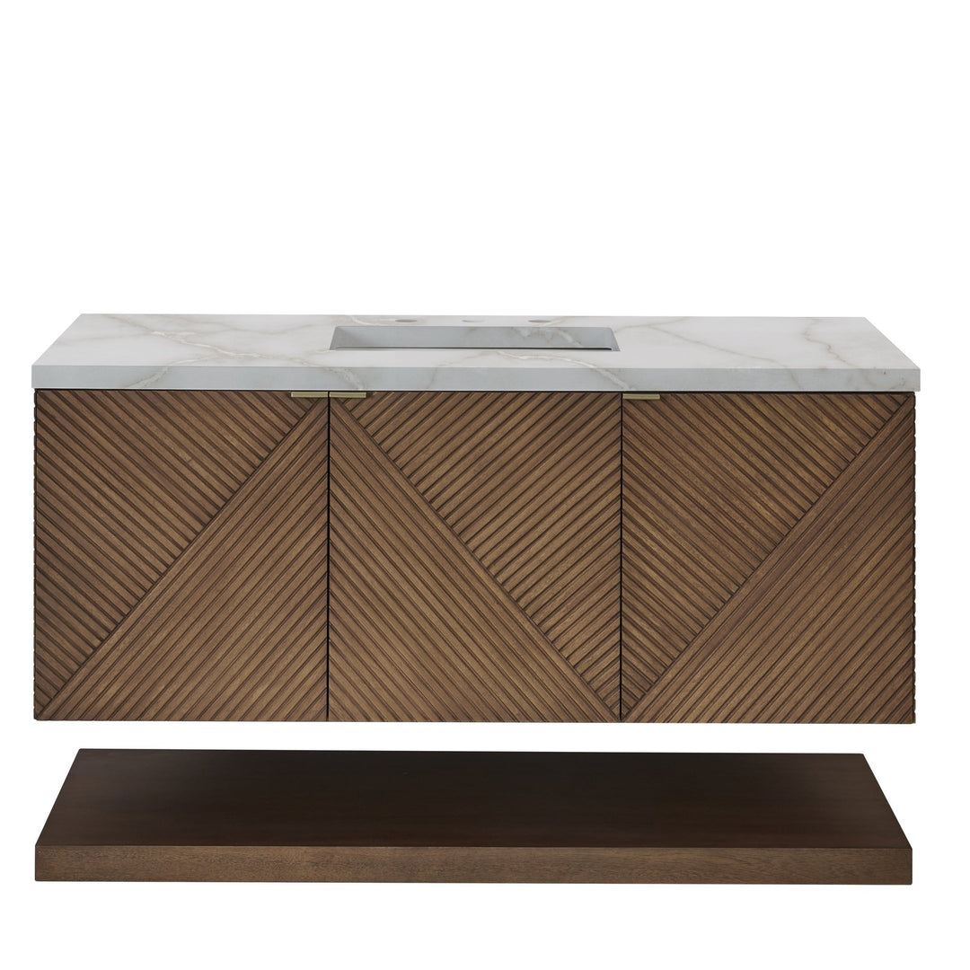 Marcello 48" Single Vanity, Chestnut w/ 3 CM Victorian Silver Silestone Top w/ FreePower Wireless Charger
