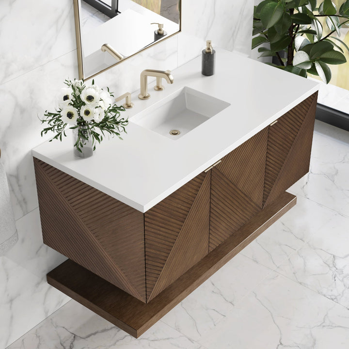 Marcello 48" Single Vanity, Chestnut w/ 3 CM White Zeus Silestone Top