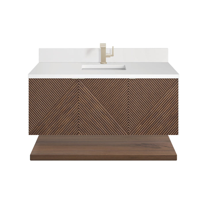 Marcello 48" Single Vanity, Chestnut w/ Single Hole 3 CM White Zeus Silestone Top & Backsplash