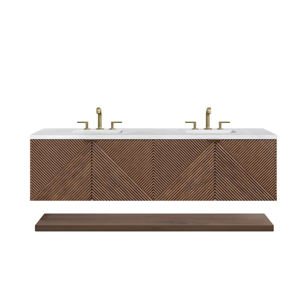 Marcello 72" Double Vanity, Chestnut w/ 3 CM Arctic Fall Top