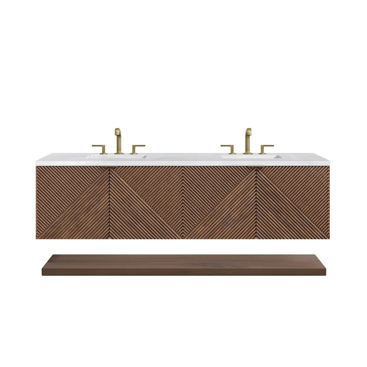 Marcello 72" Double Vanity, Chestnut w/ 3 CM Arctic Fall Top