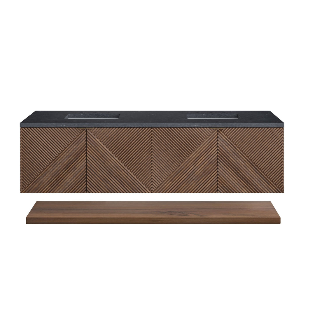 Marcello 72" Double Vanity, Chestnut w/ 3 CM Charcoal Soapstone Top