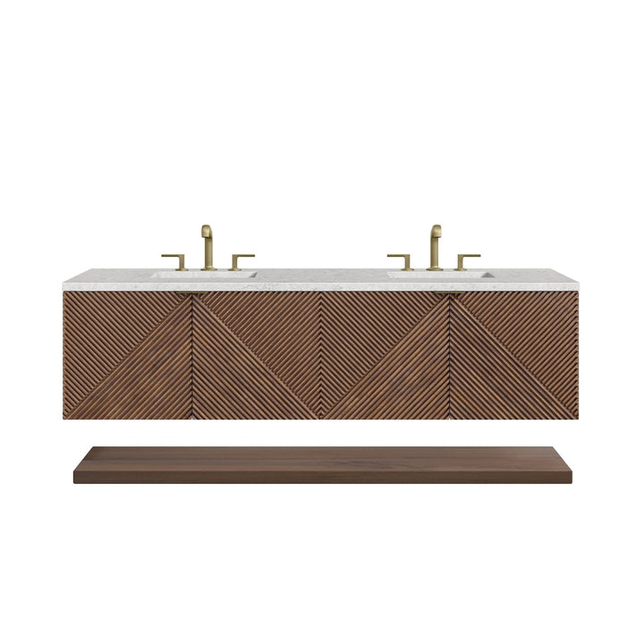 Marcello 72" Double Vanity, Chestnut w/ 3 CM Eternal Jasmine Pearl Top w/FreePower Wireless Charger
