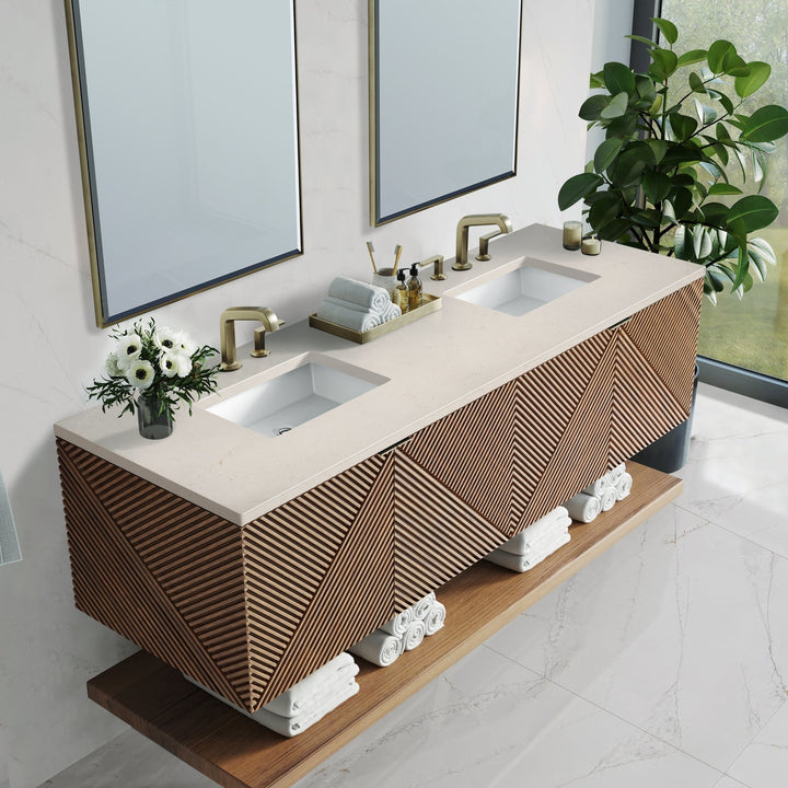 Marcello 72" Double Vanity, Chestnut w/ 3 CM Eternal Marfil Top