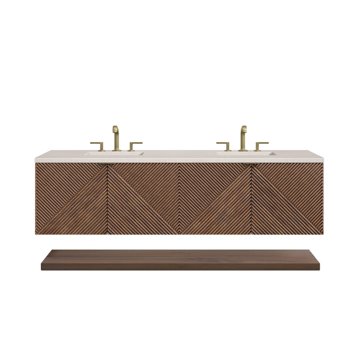 Marcello 72" Double Vanity, Chestnut w/ 3 CM Eternal Marfil Top