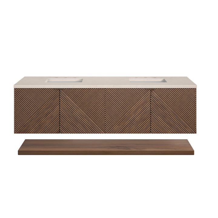 Marcello 72" Double Vanity, Chestnut w/ 3 CM Eternal Marfil Top