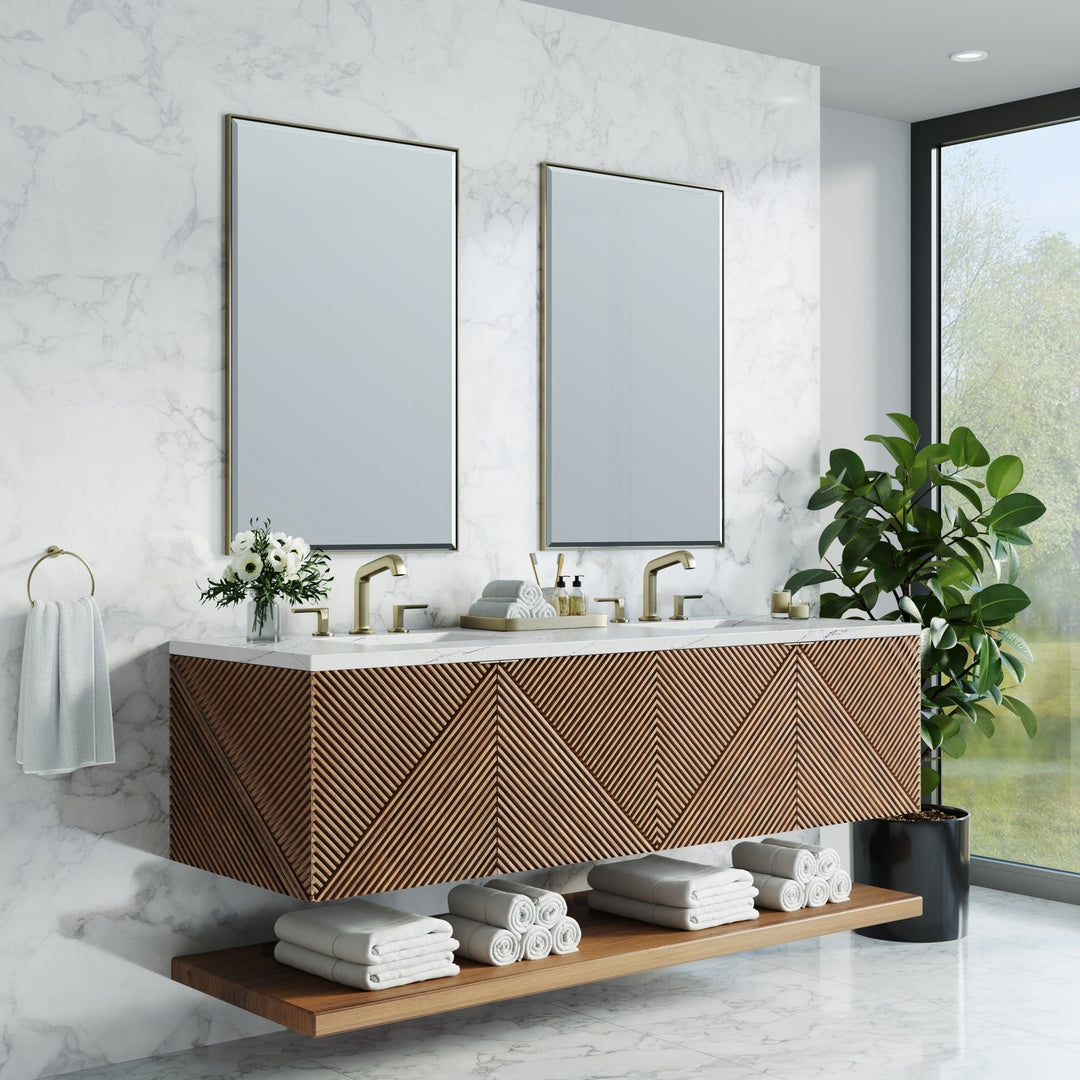Marcello 72" Double Vanity, Chestnut w/ 3 CM Ethereal Noctis Top
