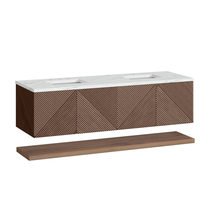 Marcello 72" Double Vanity, Chestnut w/ 3 CM Ethereal Noctis Top