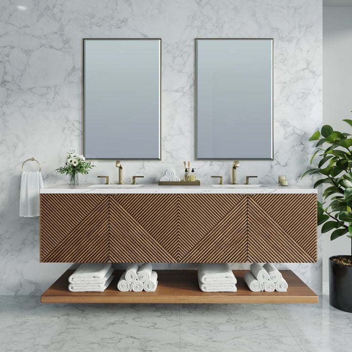 Marcello 72" Double Vanity, Chestnut w/ 3 CM Ethereal Noctis Top w/FreePower Wireless Charger