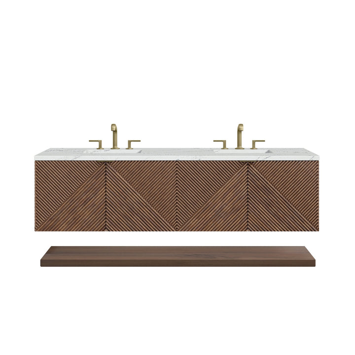 Marcello 72" Double Vanity, Chestnut w/ 3 CM Ethereal Noctis Top w/FreePower Wireless Charger