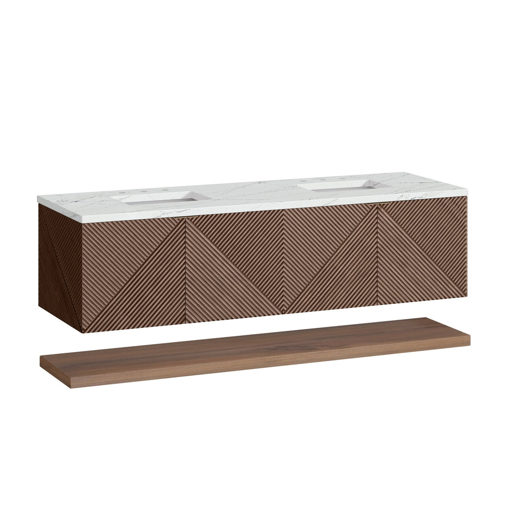 Marcello 72" Double Vanity, Chestnut w/ 3 CM Ethereal Noctis Top w/FreePower Wireless Charger