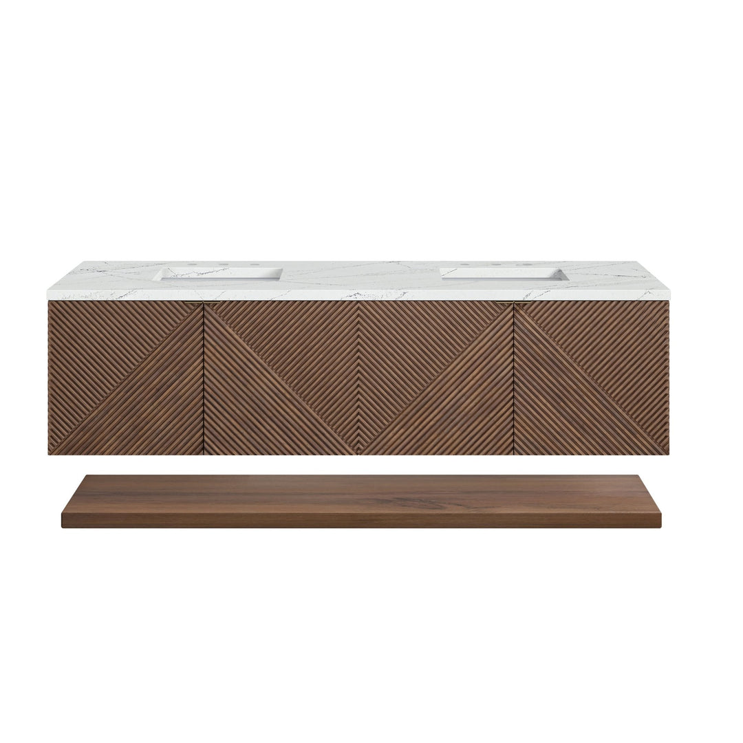 Marcello 72" Double Vanity, Chestnut w/ 3 CM Ethereal Noctis Top w/FreePower Wireless Charger