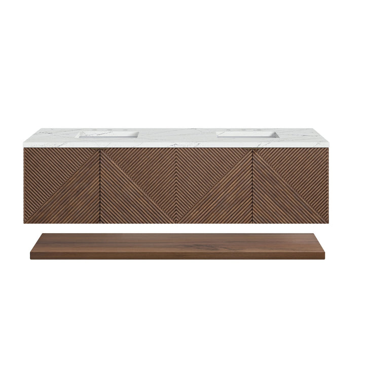 Marcello 72" Double Vanity, Chestnut w/ 3 CM Ethereal Noctis Top w/FreePower Wireless Charger