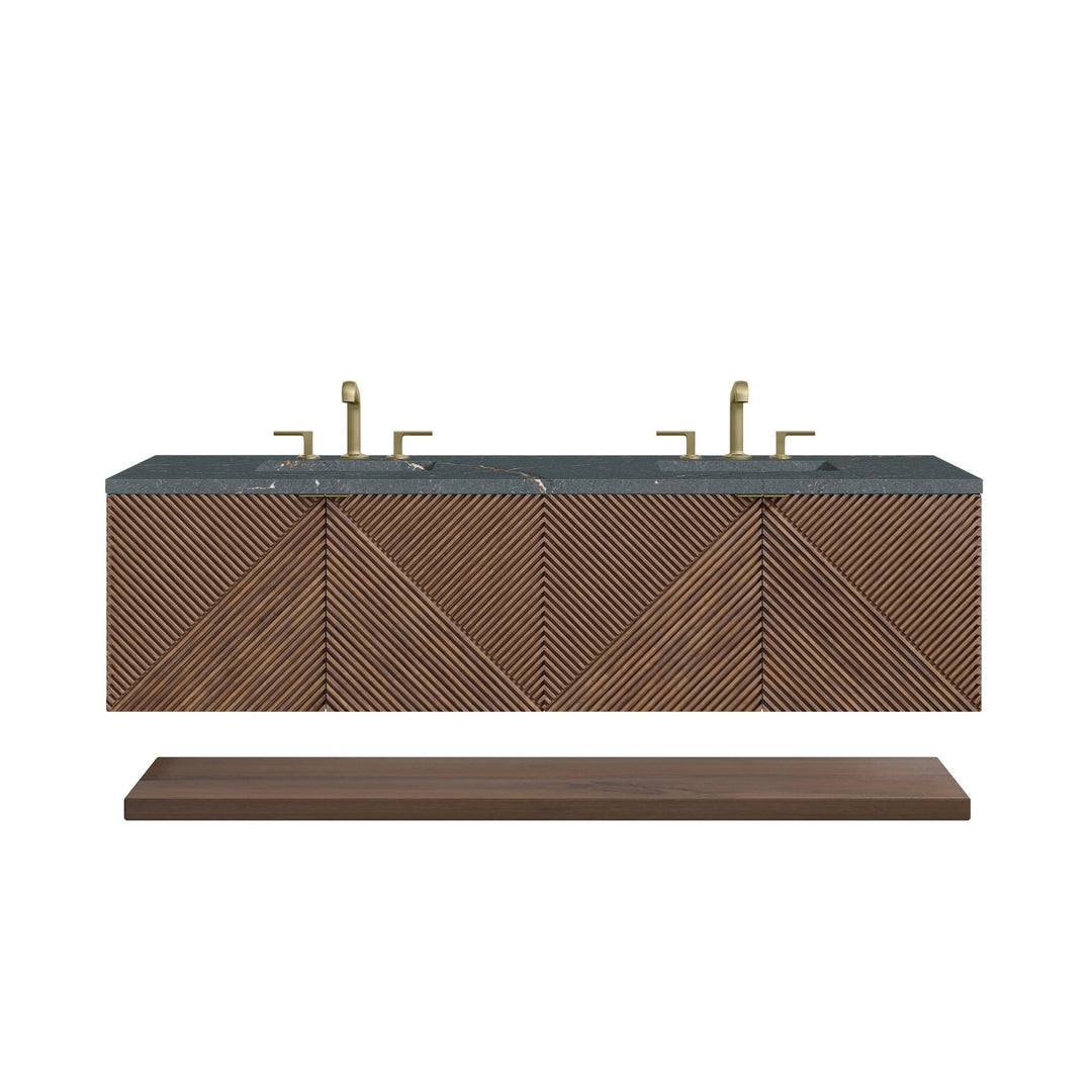 Marcello 72" Double Vanity, Chestnut w/ 3 CM Parisien Bleu Top