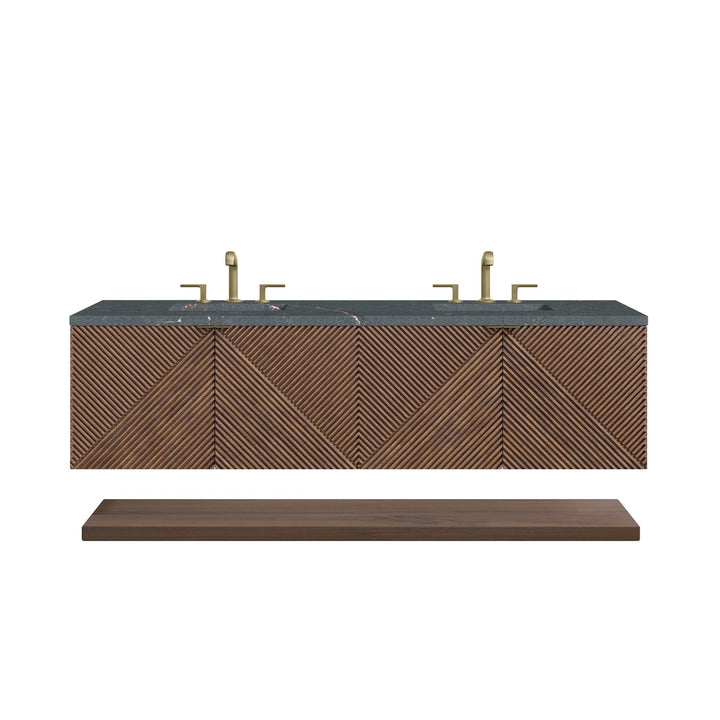 Marcello 72" Double Vanity, Chestnut w/ 3 CM Parisien Bleu Top