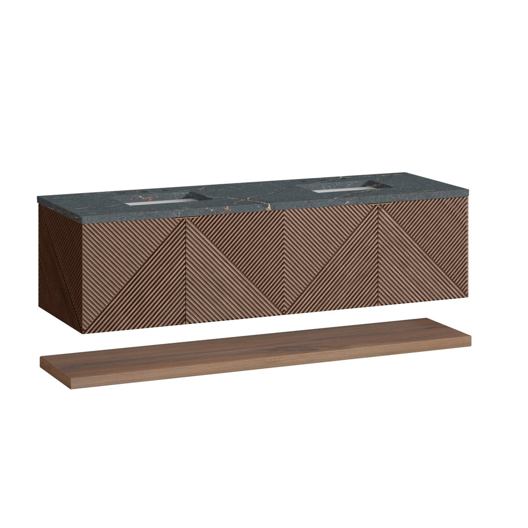 Marcello 72" Double Vanity, Chestnut w/ 3 CM Parisien Bleu Top w/FreePower Wireless Charger